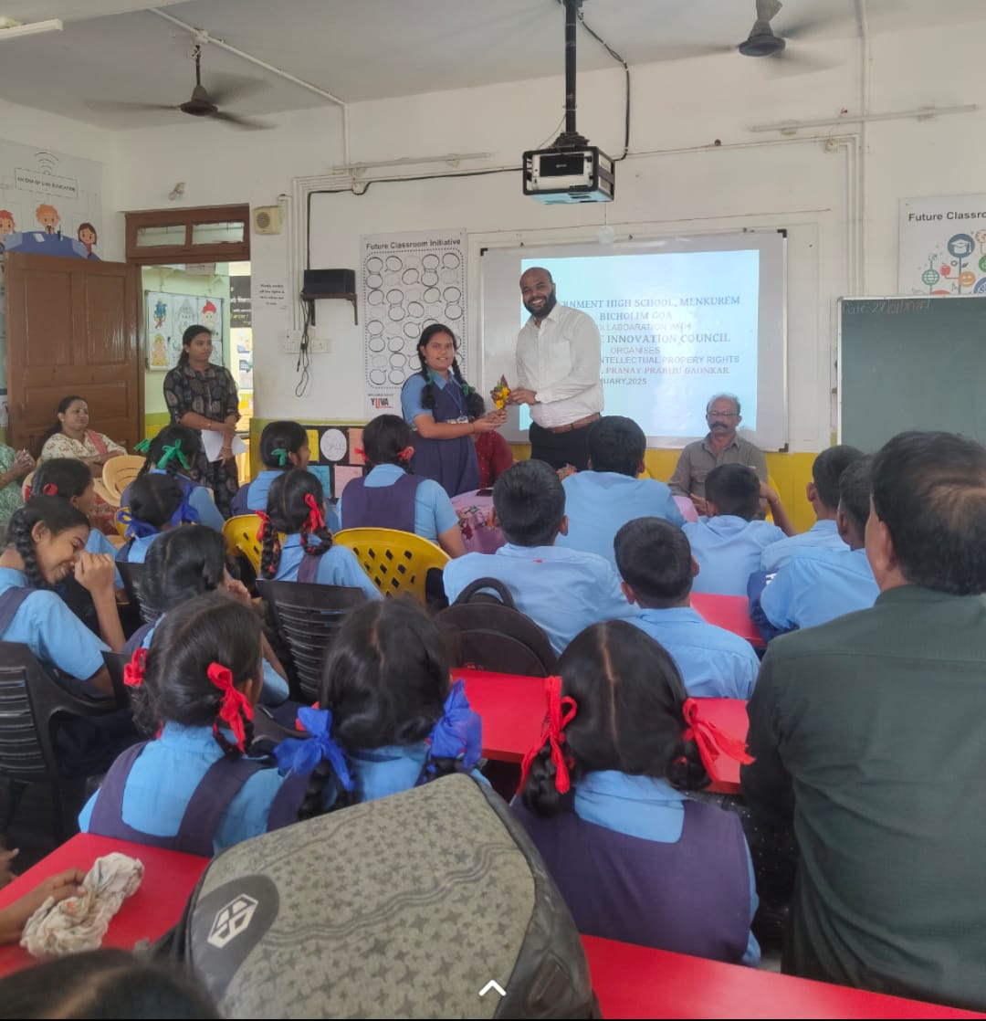 On January 27, 2025. IPR session for the students of Govt High School, Mankurem- Bicholim-Goa.